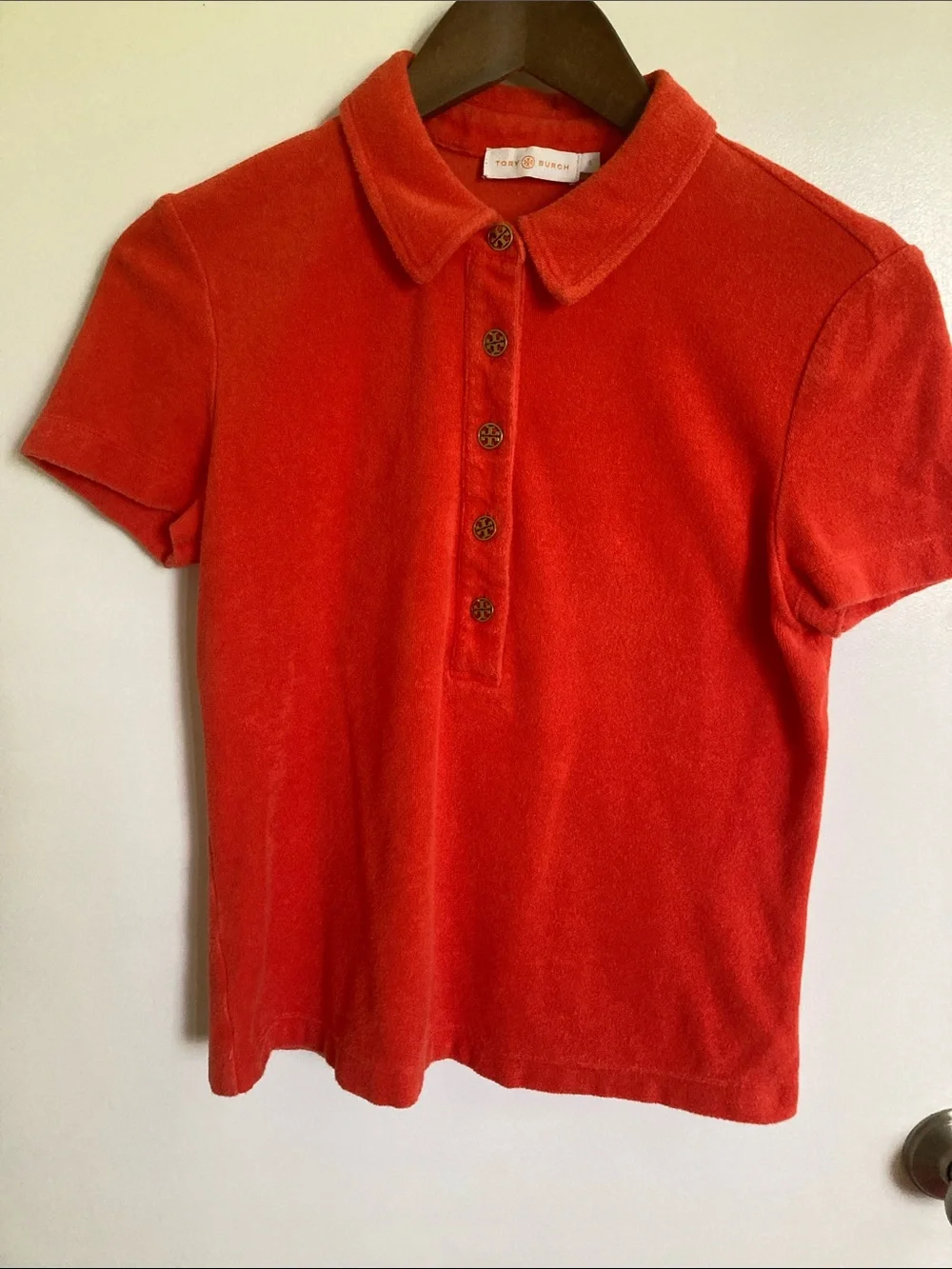 Tory Burch Terry Polo with Logo Buttons
